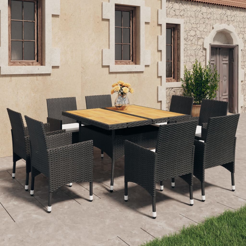 9-tlg. Garten-Essgruppe Poly Rattan Akazie Massivholz Schwarz 9-tlg. Garten-Essgruppe Poly Rattan Akazie Massivholz Schwarz