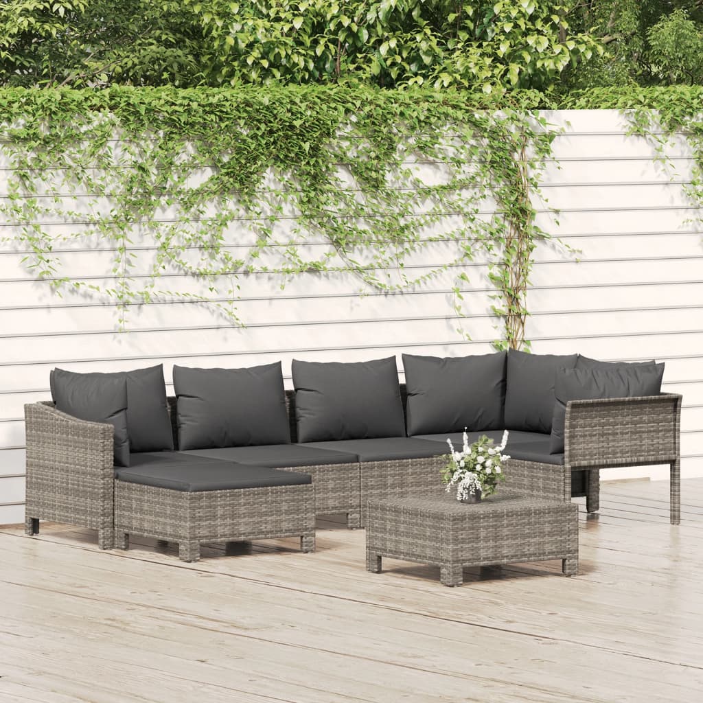 7-tlg. Garten-Lounge-Set mit Kissen Grau Poly Rattan 7-tlg. Garten-Lounge-Set mit Kissen Grau Poly Rattan