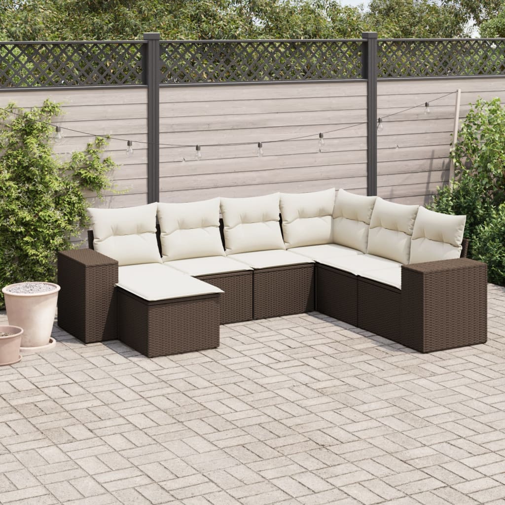 7-tlg. Garten-Sofagarnitur mit Kissen Braun Poly Rattan 7-tlg. Garten-Sofagarnitur mit Kissen Braun Poly Rattan