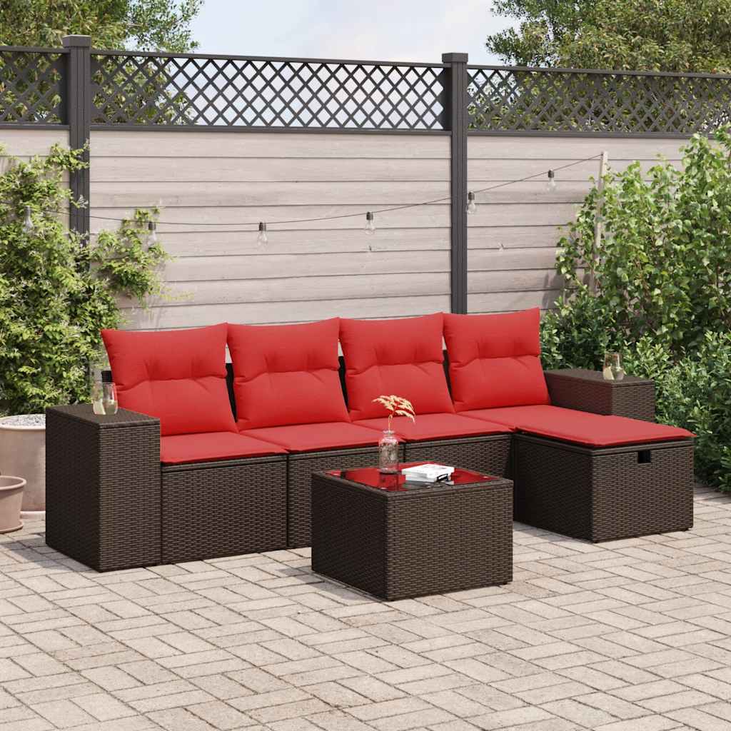 6-tlg. Garten-Sofagarnitur mit Kissen Braun Poly Rattan 6-tlg. Garten-Sofagarnitur mit Kissen Braun Poly Rattan