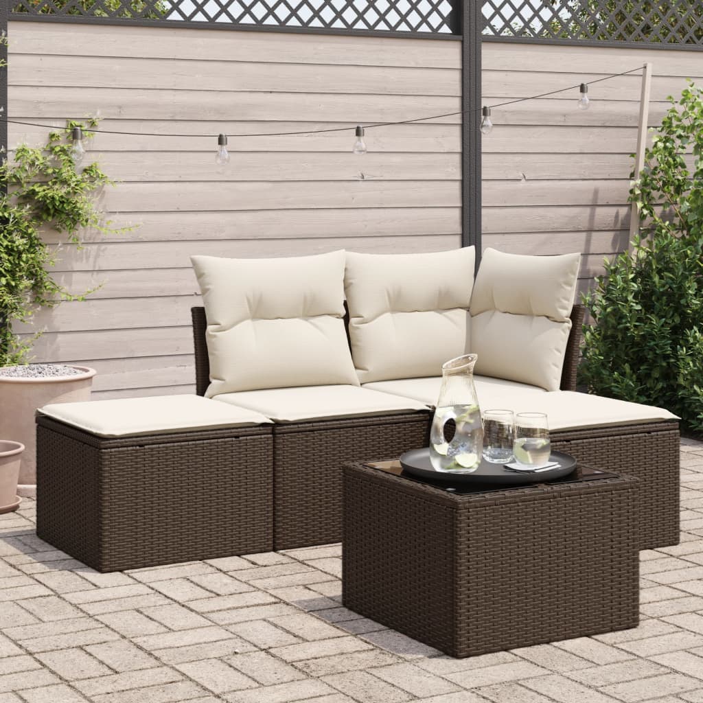 5-tlg. Garten-Sofagarnitur mit Kissen Braun Poly Rattan 5-tlg. Garten-Sofagarnitur mit Kissen Braun Poly Rattan