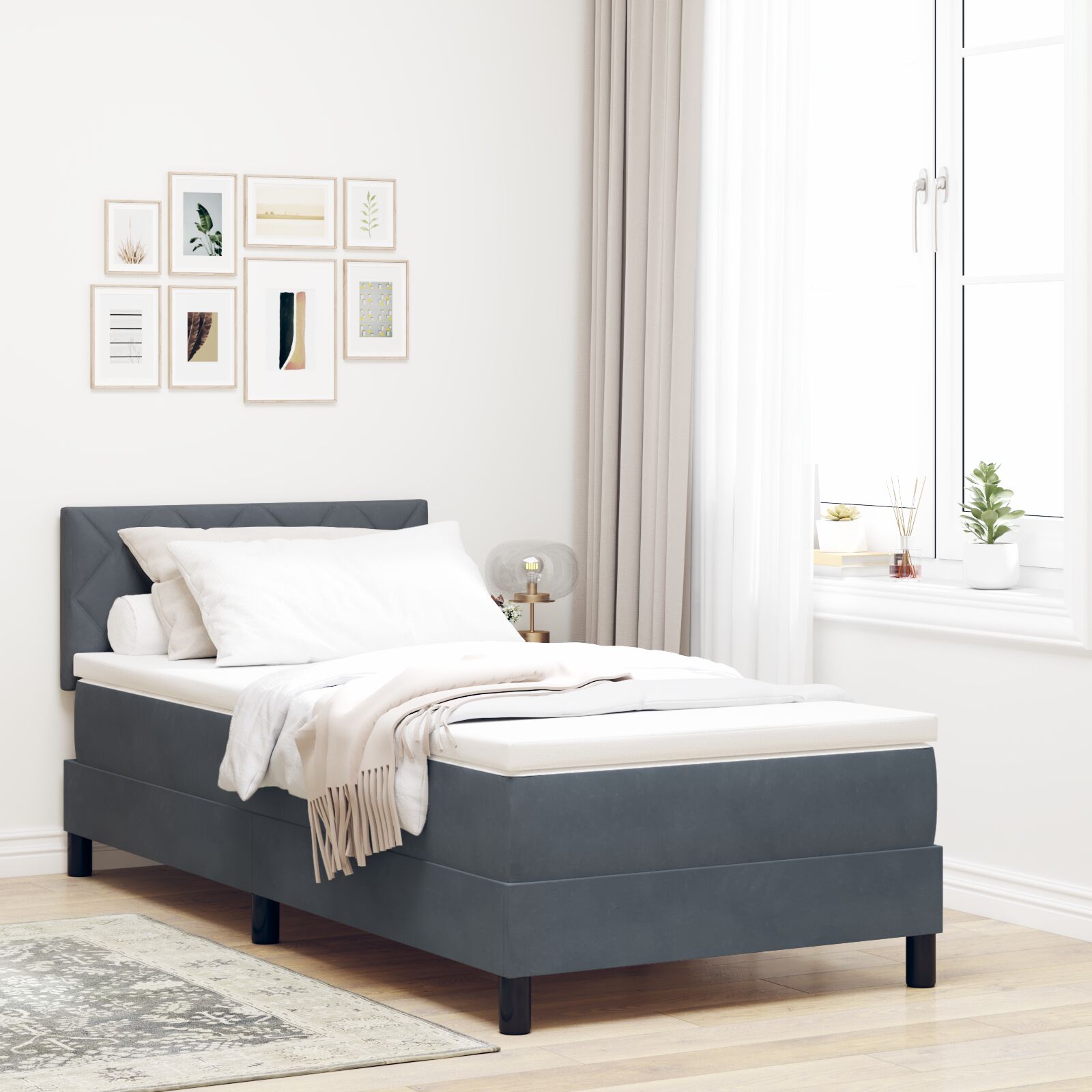 Boxspringbett mit Matratze Dunkelgrau 90x200 cm Samt