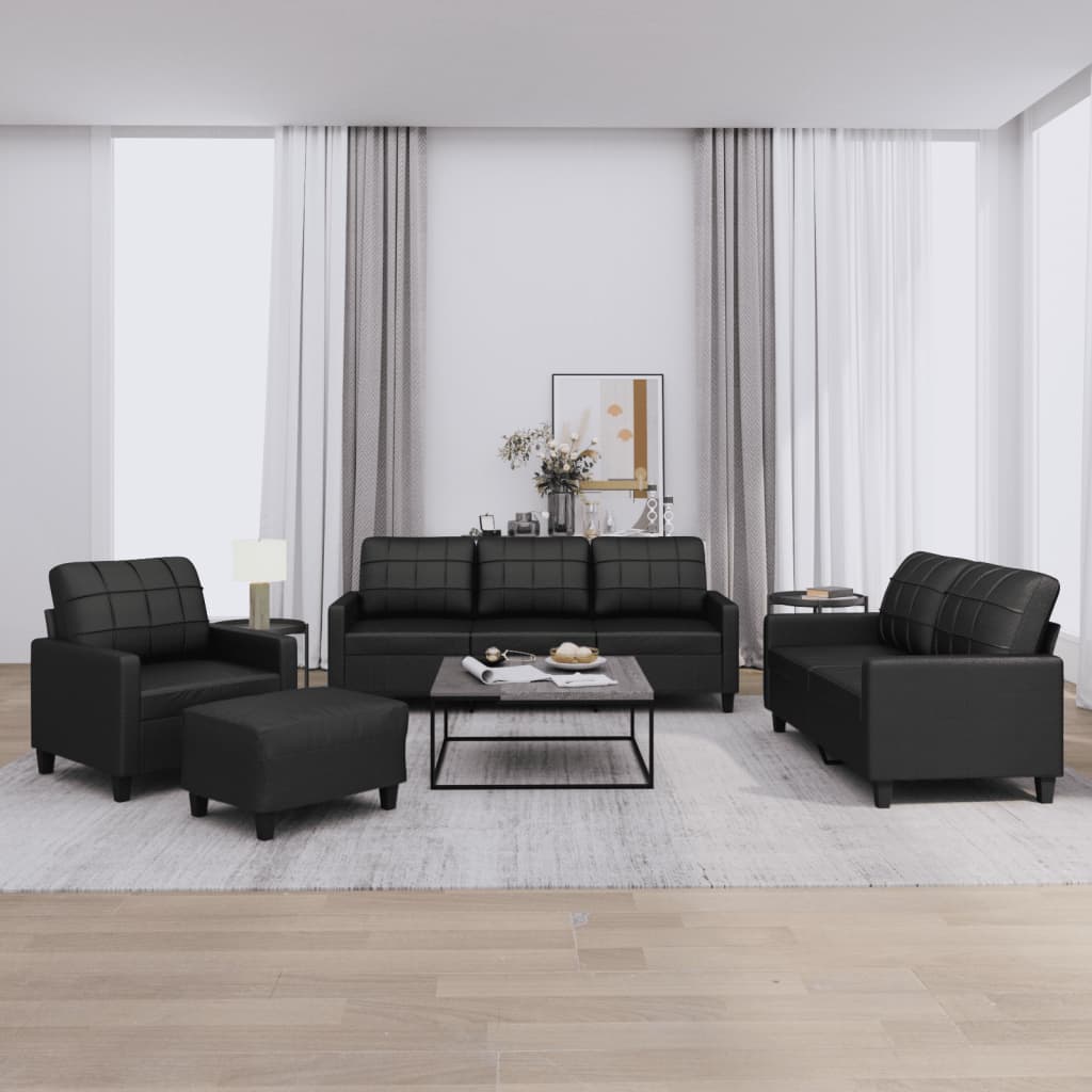 4-tlg. Sofagarnitur mit Kissen Schwarz Kunstleder 4-tlg. Sofagarnitur mit Kissen Schwarz Kunstleder