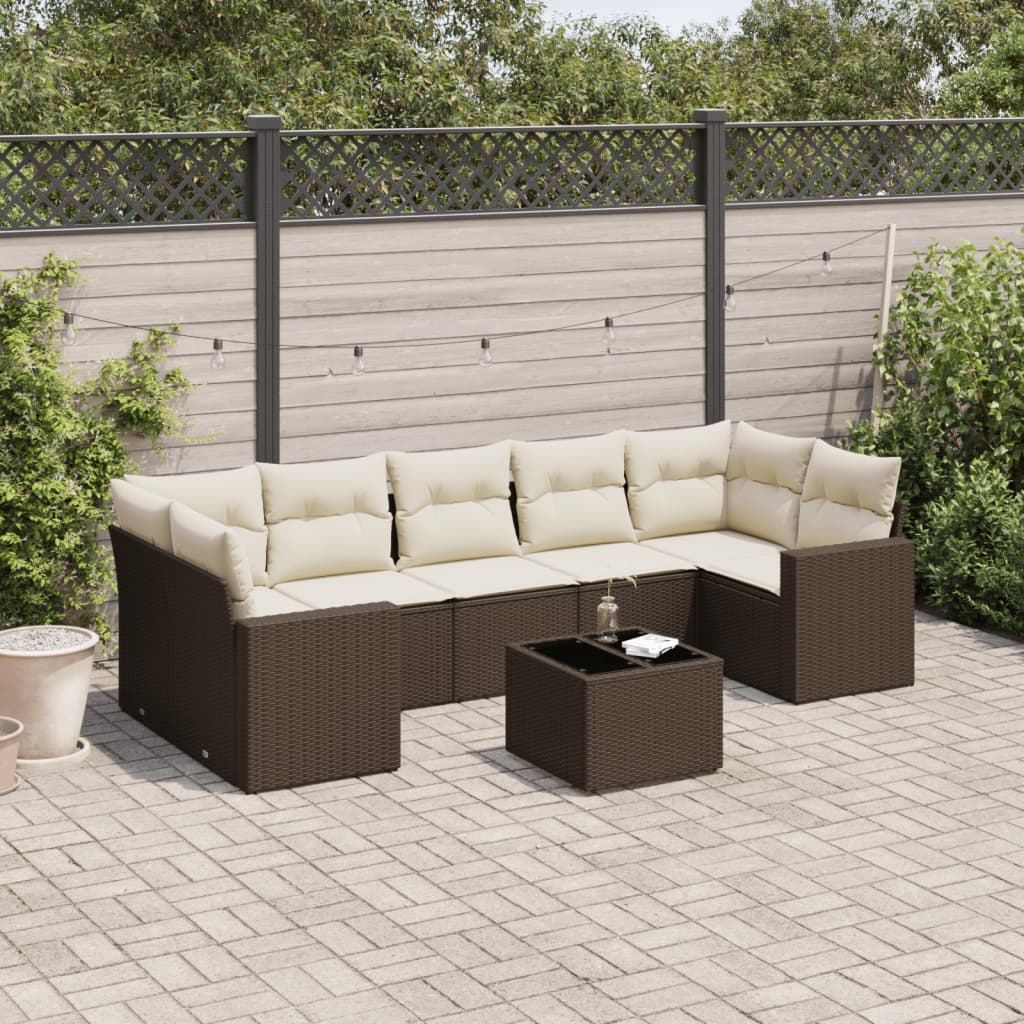 8-tlg. Garten-Sofagarnitur mit Kissen Braun Poly Rattan 8-tlg. Garten-Sofagarnitur mit Kissen Braun Poly Rattan