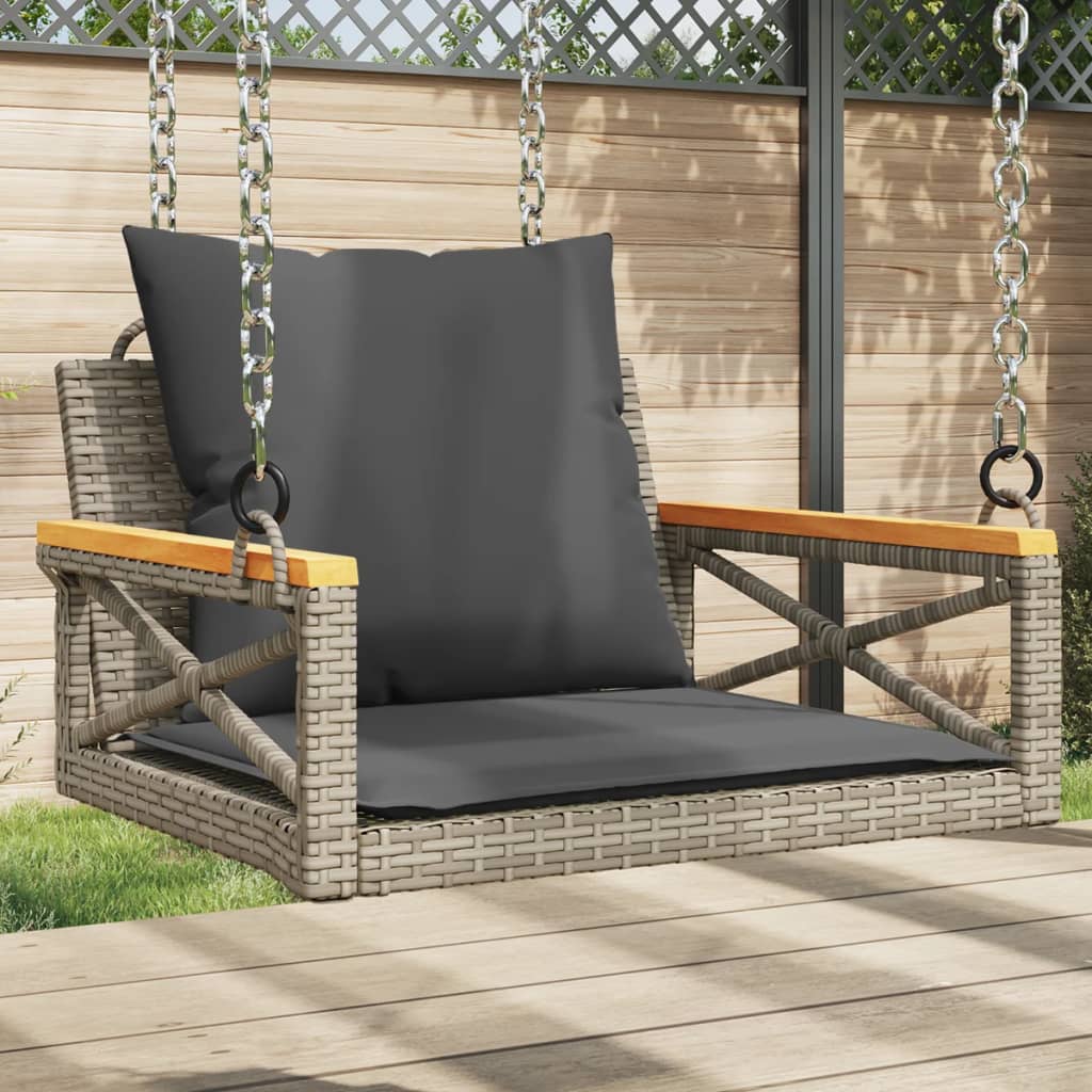 Hängesessel mit Kissen Grau 63x62x40 cm Poly Rattan Hängesessel mit Kissen Grau 63x62x40 cm Poly Rattan