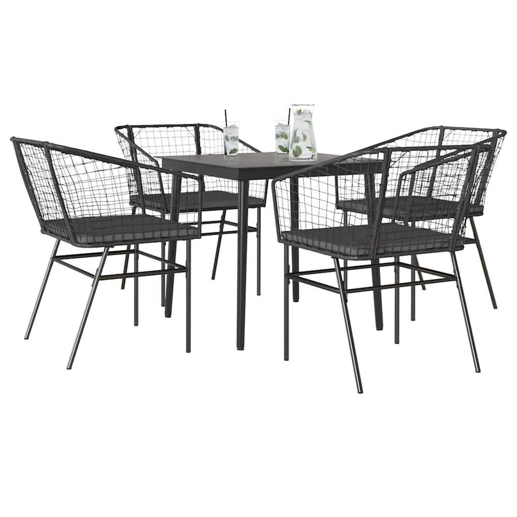 vidaXL 5-tlg. Garten-Essgruppe mit Kissen Schwarz Poly Rattan Glas vidaXL 5-tlg. Garten-Essgruppe mit Kissen Schwarz Poly Rattan Glas