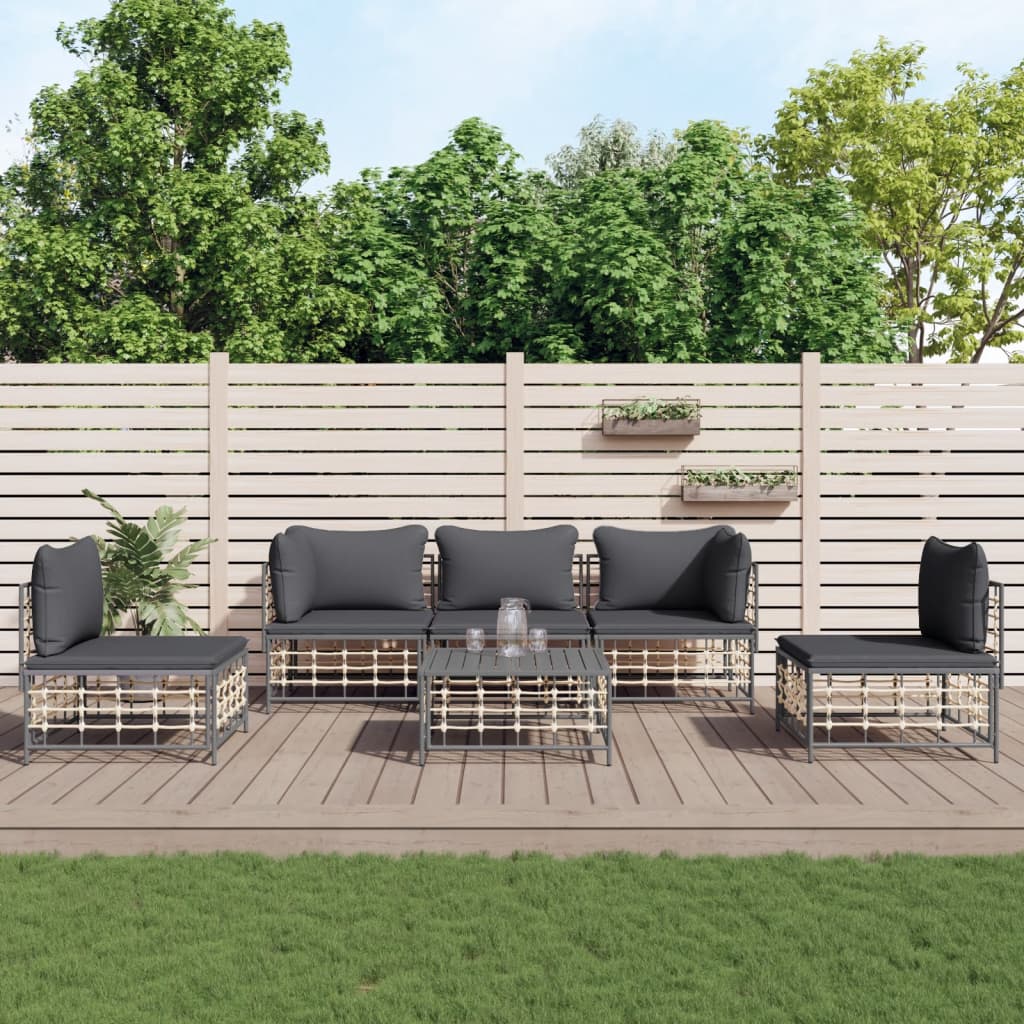 6-tlg. Garten-Lounge-Set mit Kissen Anthrazit Poly Rattan 6-tlg. Garten-Lounge-Set mit Kissen Anthrazit Poly Rattan