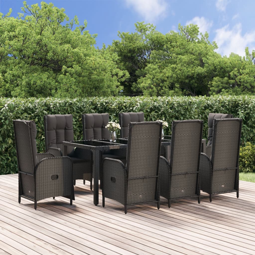 9-tlg. Garten-Essgruppe mit Kissen Schwarz Poly Rattan 9-tlg. Garten-Essgruppe mit Kissen Schwarz Poly Rattan