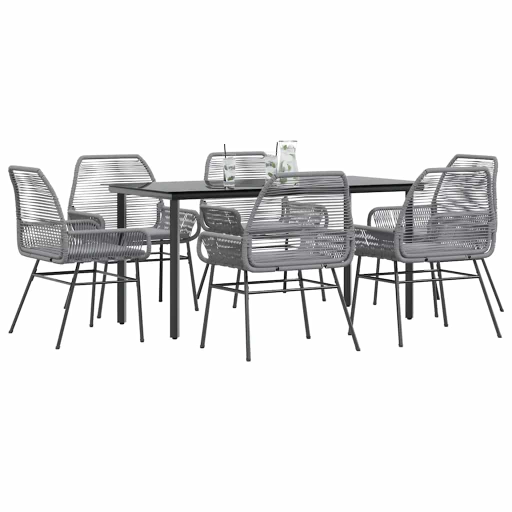 vidaXL 7-tlg. Garten-Essgruppe mit Kissen Grau Poly Rattan Glas vidaXL 7-tlg. Garten-Essgruppe mit Kissen Grau Poly Rattan Glas