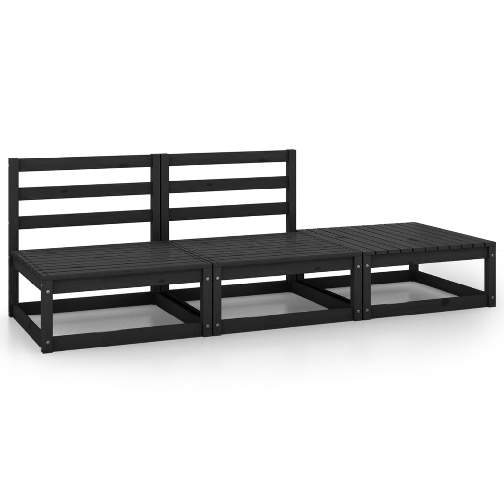 3-tlg. Garten-Lounge-Set Schwarz Massivholz Kiefer 3-tlg. Garten-Lounge-Set Schwarz Massivholz Kiefer