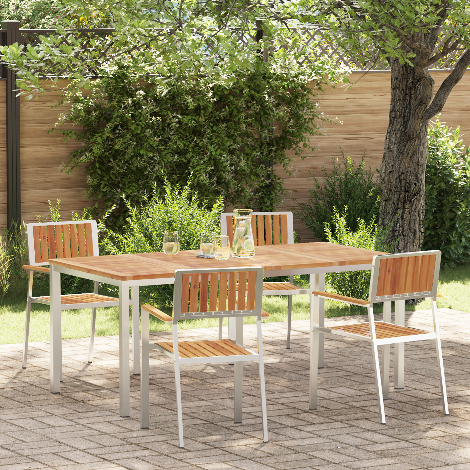 5-teiliges Garten Esstisch Set aus massivem Akazienholz