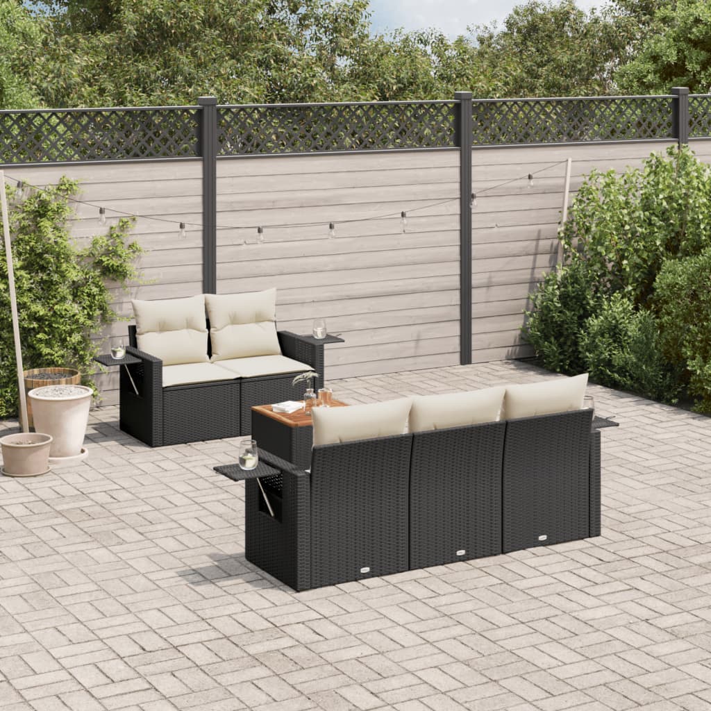 6-tlg. Garten-Sofagarnitur mit Kissen Schwarz Poly Rattan 6-tlg. Garten-Sofagarnitur mit Kissen Schwarz Poly Rattan