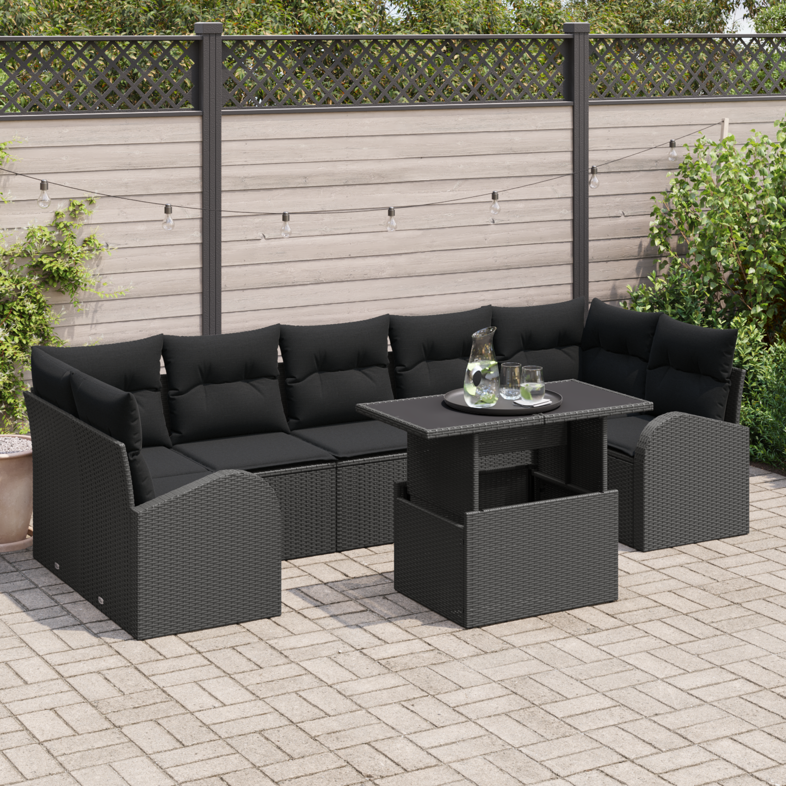 8-teiliges Garten Sofa Set mit Kissen Schwarz Poly Rattan 8-teiliges Garten Sofa Set mit Kissen Schwarz Poly Rattan