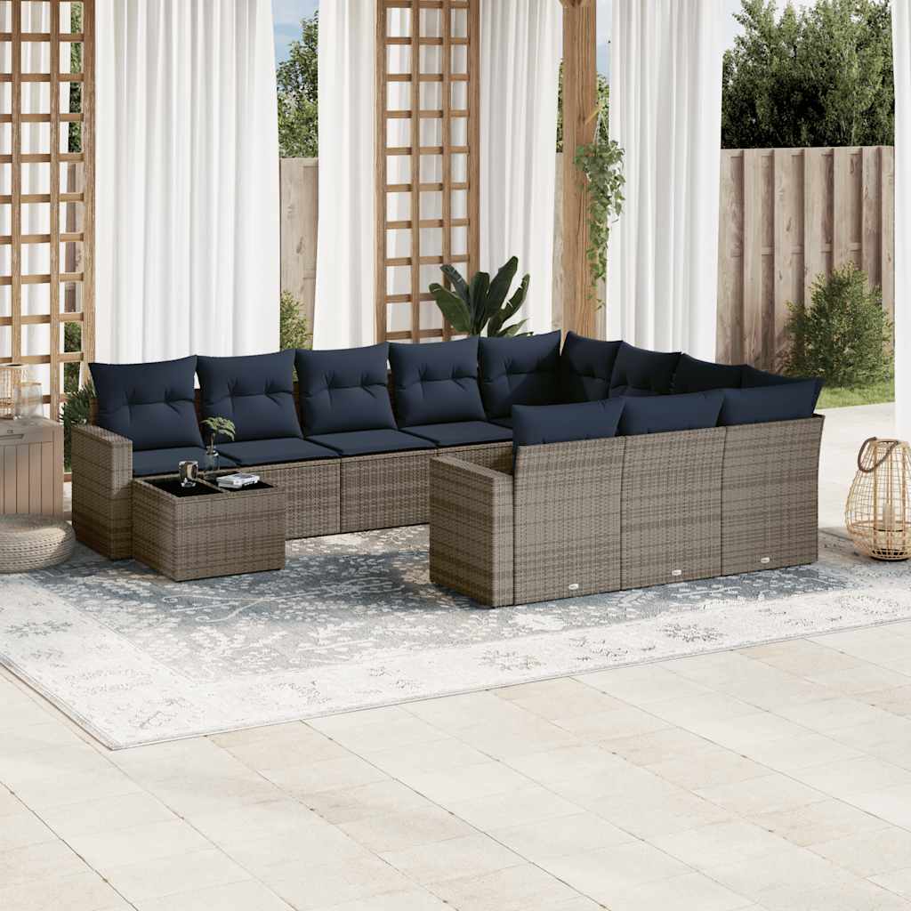 11-teiliges Gartensofa-Set mit Kissen, grau, Polyrattan