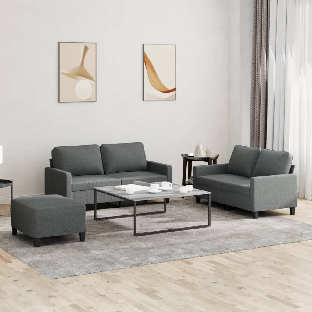 3-tlg. Sofagarnitur mit Kissen Dunkelgrau Stoff 3-tlg. Sofagarnitur mit Kissen Dunkelgrau Stoff
