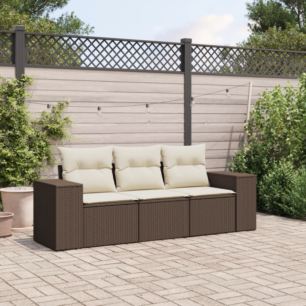 3-tlg. Garten-Sofagarnitur mit Kissen Braun Poly Rattan 3-tlg. Garten-Sofagarnitur mit Kissen Braun Poly Rattan
