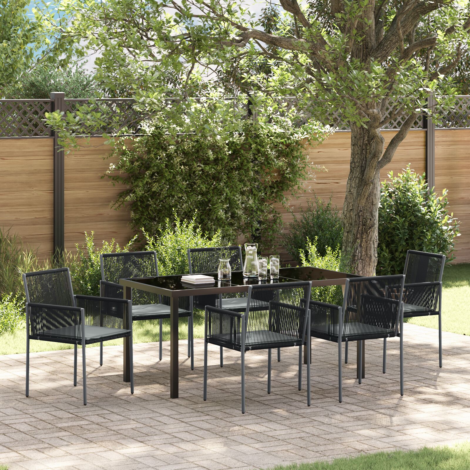 Set von 4 Schwarz, Hellgrau PE Rattan, Schaum, Stoff Set von 4 Schwarz, Hellgrau PE Rattan, Schaum, Stoff