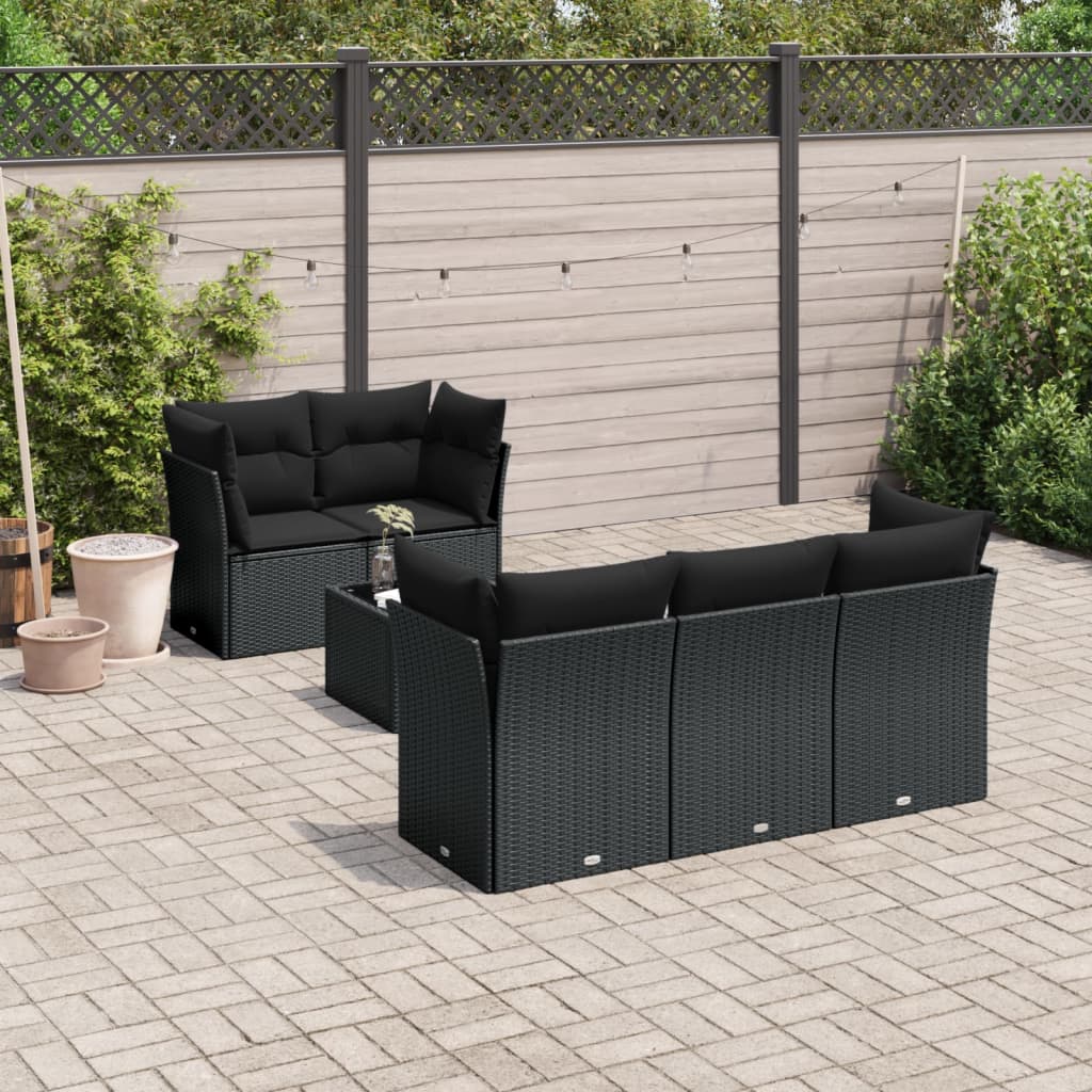 6-tlg. Garten-Sofagarnitur mit Kissen Schwarz Poly Rattan 6-tlg. Garten-Sofagarnitur mit Kissen Schwarz Poly Rattan