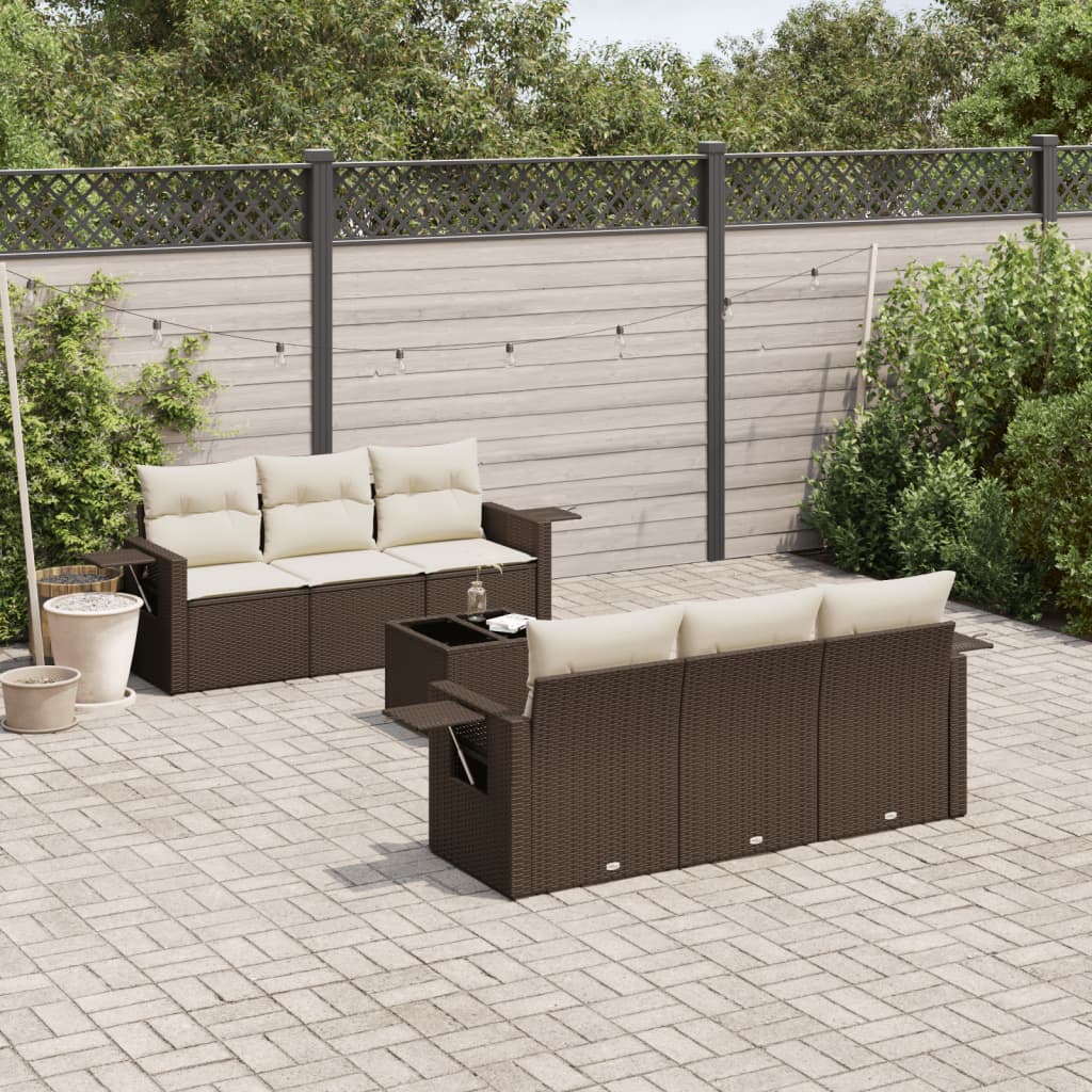 7-tlg. Garten-Sofagarnitur mit Kissen Braun Poly Rattan 7-tlg. Garten-Sofagarnitur mit Kissen Braun Poly Rattan