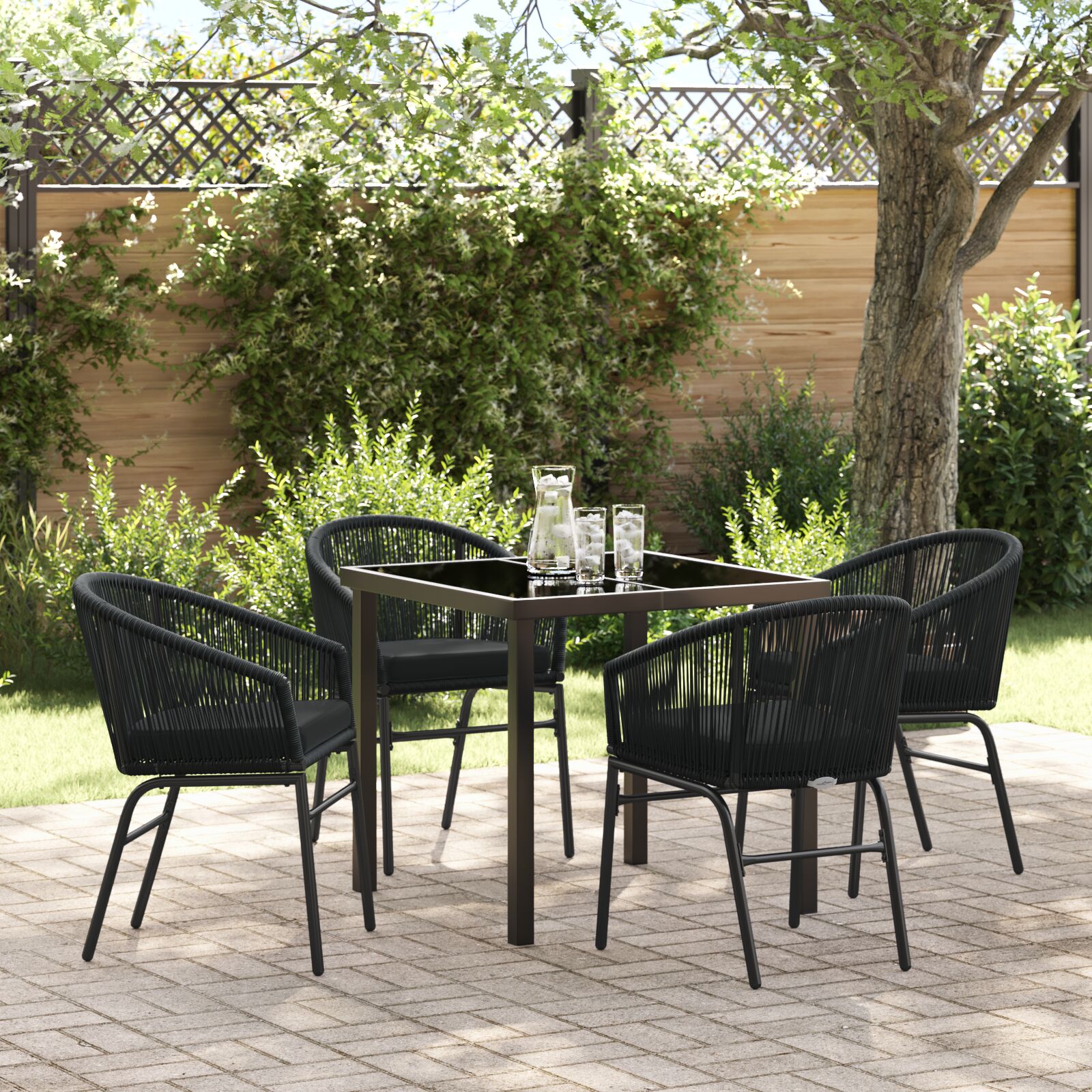 5-teiliges Garten-Essset Schwarz Poly-Rattan