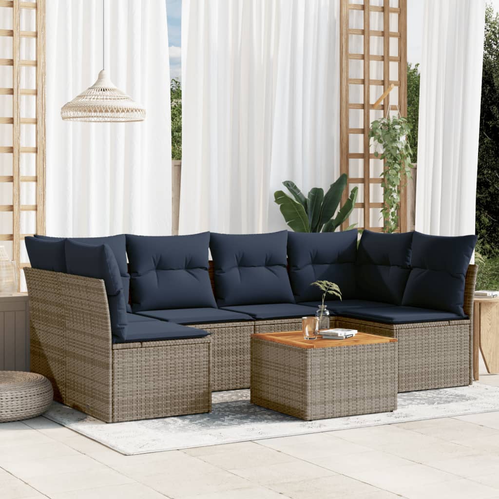 7-tlg. Garten-Sofagarnitur mit Kissen Grau Poly Rattan 7-tlg. Garten-Sofagarnitur mit Kissen Grau Poly Rattan