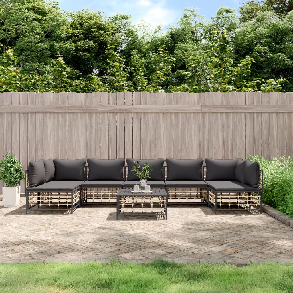 8-tlg. Garten-Lounge-Set mit Kissen Anthrazit Poly Rattan 8-tlg. Garten-Lounge-Set mit Kissen Anthrazit Poly Rattan
