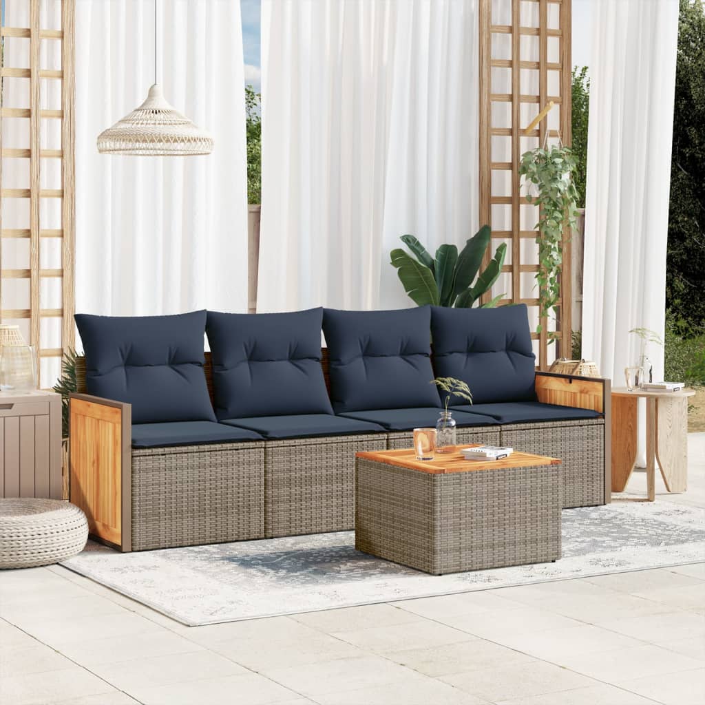 5-teiliges Gartensofa-Set mit Kissen, grau, Polyrattan 5-teiliges Gartensofa-Set mit Kissen, grau, Polyrattan