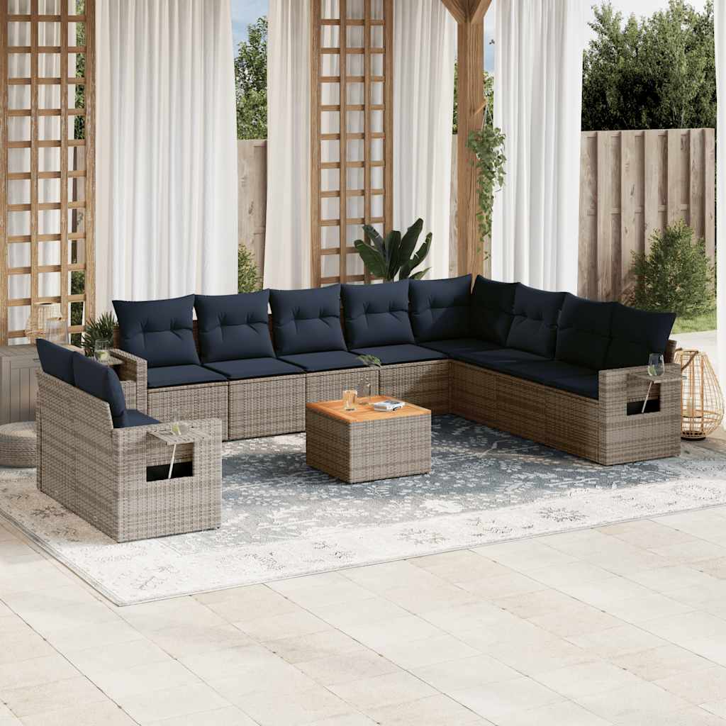 11-teiliges Gartensofa-Set mit Kissen, grau, Polyrattan 11-teiliges Gartensofa-Set mit Kissen, grau, Polyrattan