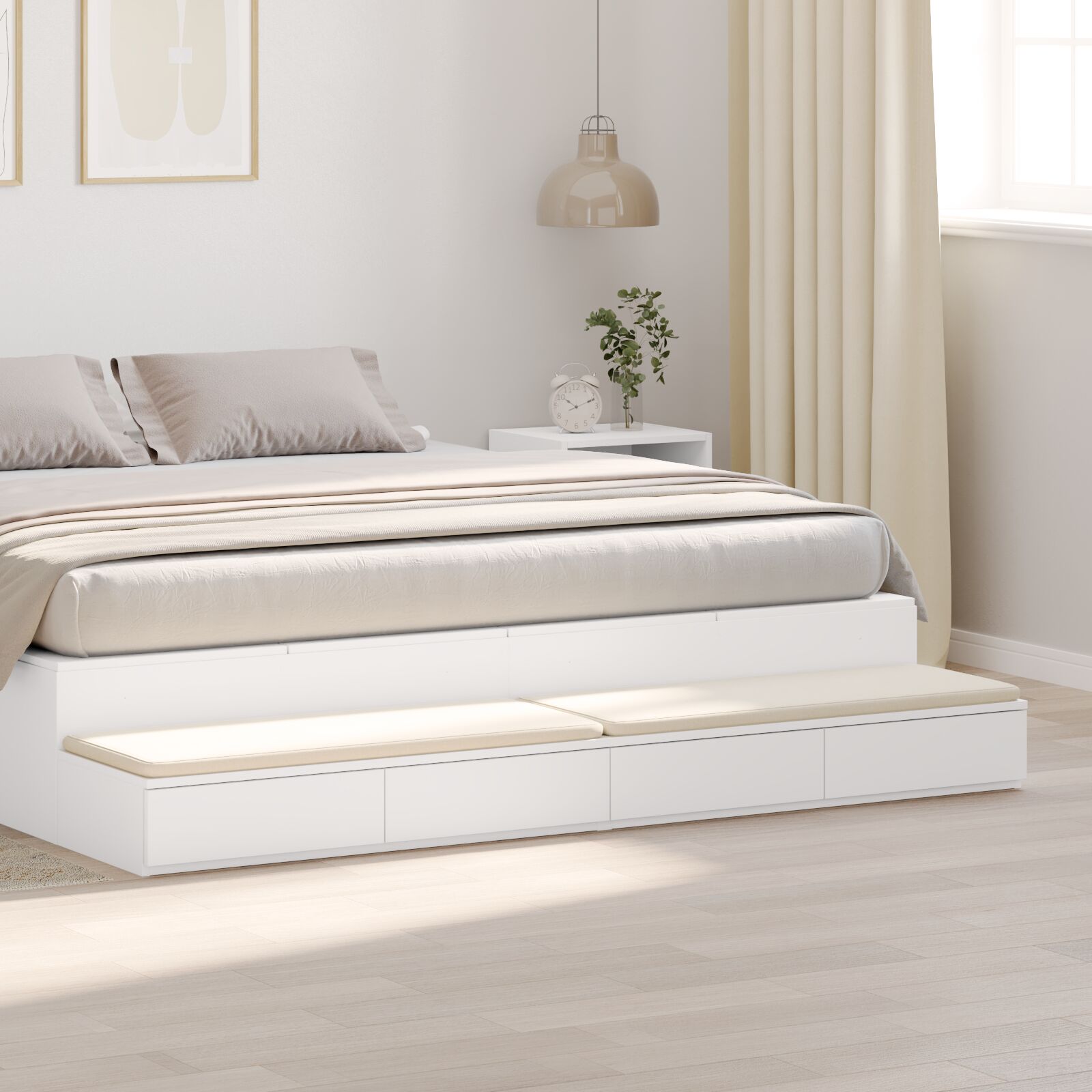 vidaXL Bett-Schubladen Weiß 180x36,5x16,5 cm aus Holzwerkstoff