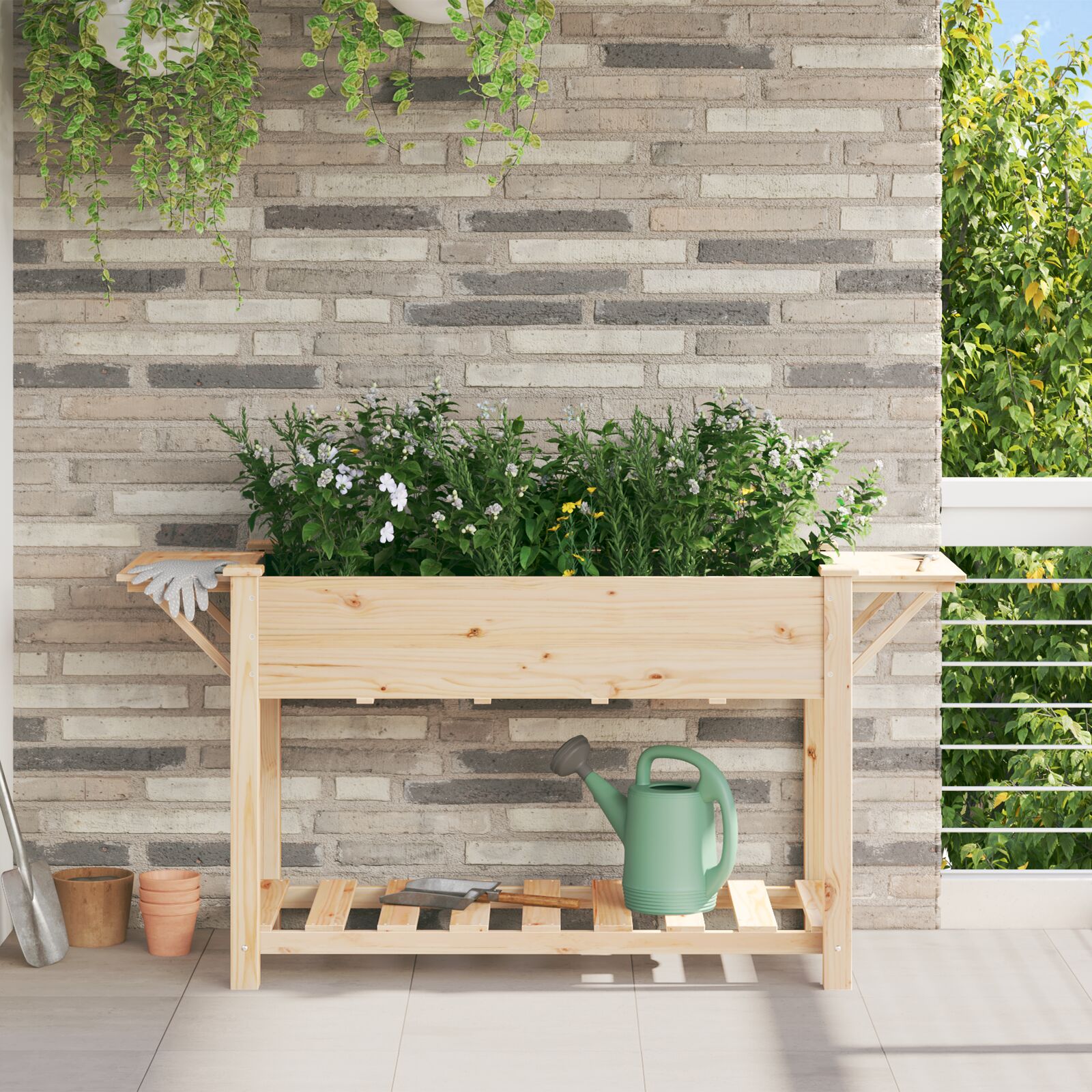 Gartenpflanzer mit Regalen 155x59x76 cm Aus massivem Kiefernholz