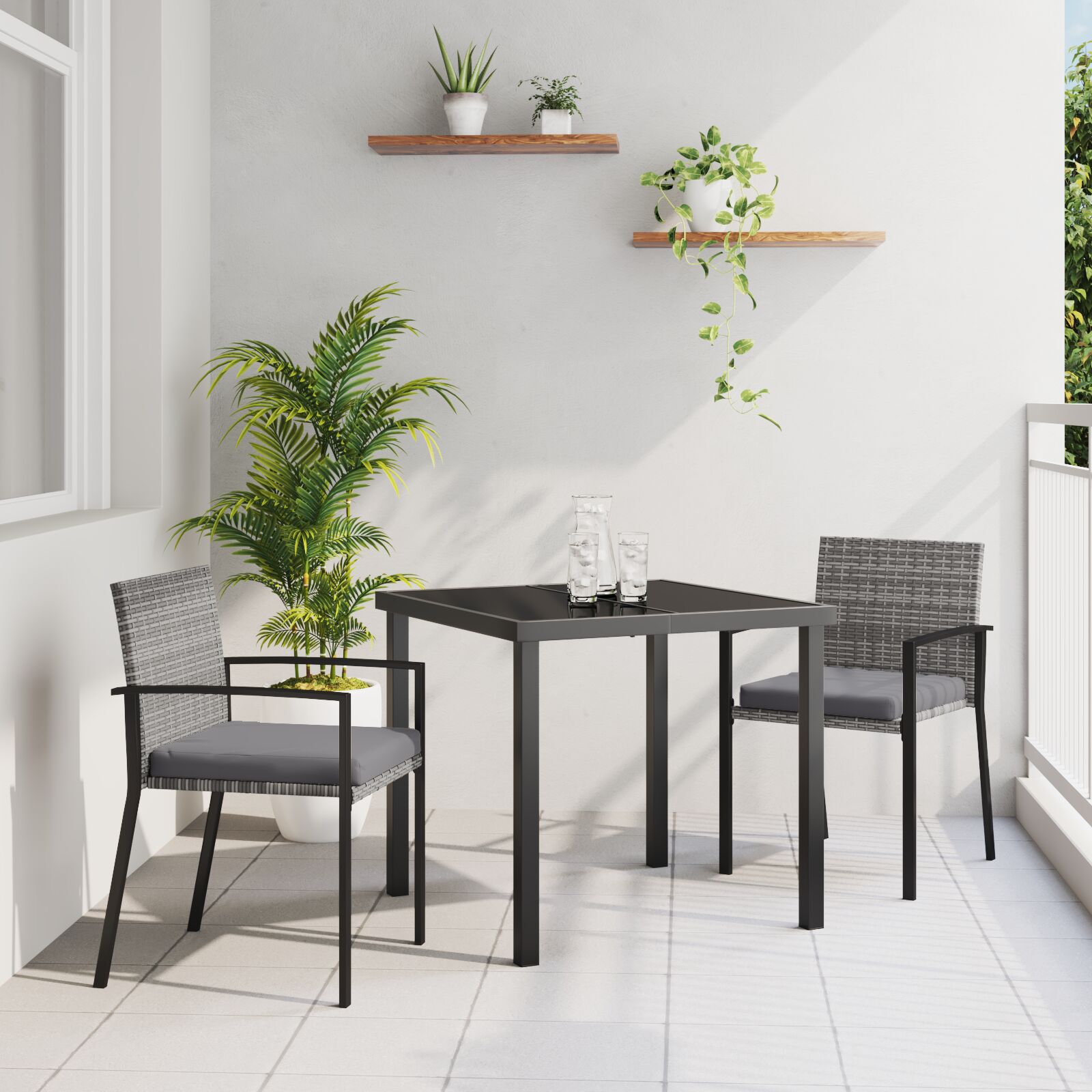 3-teiliges Garten Essset Grau Poly Rattan 3-teiliges Garten Essset Grau Poly Rattan