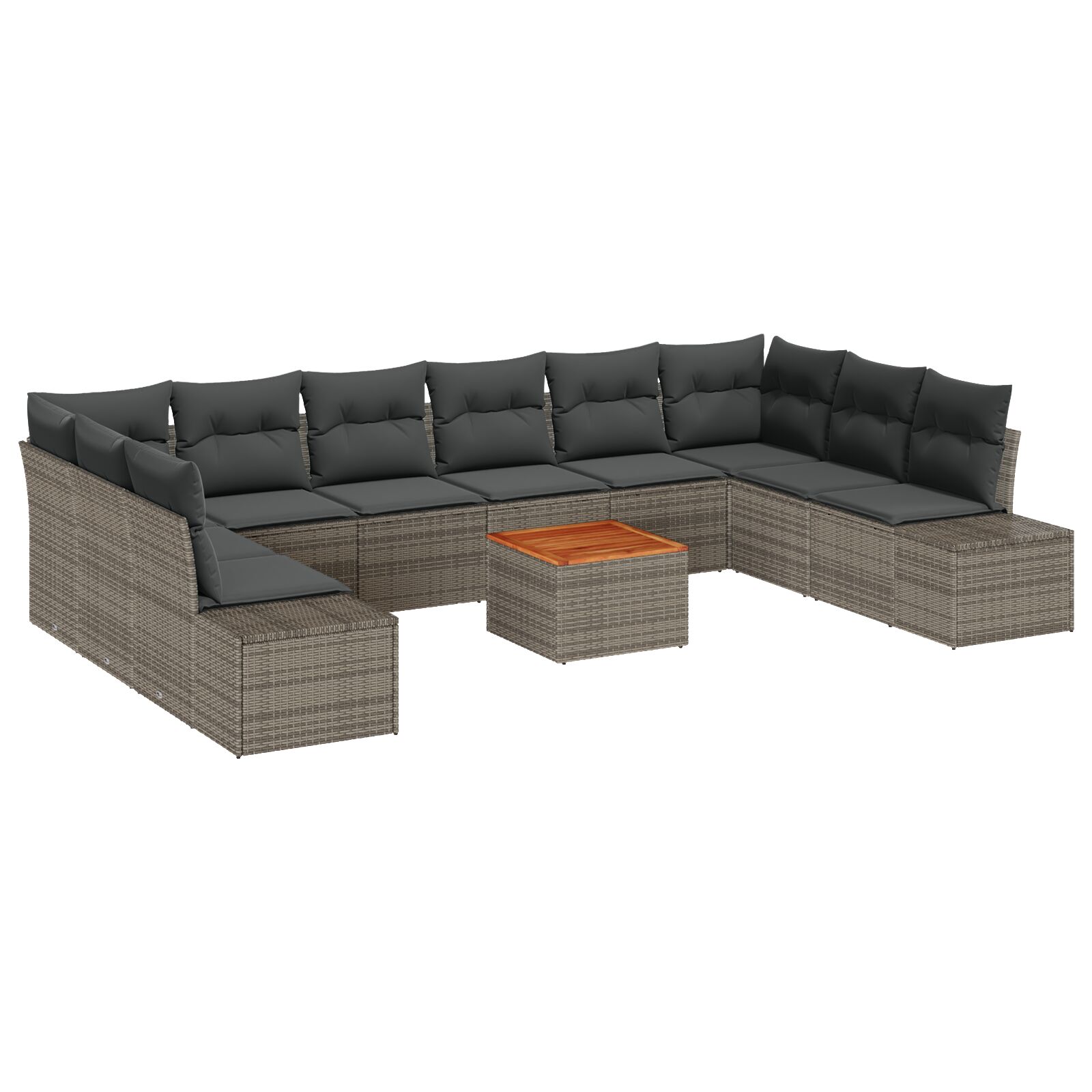 11tlg. Garten-Sofa-Set mit Kissen Grau Poly Rattan Akazie 11tlg. Garten-Sofa-Set mit Kissen Grau Poly Rattan Akazie