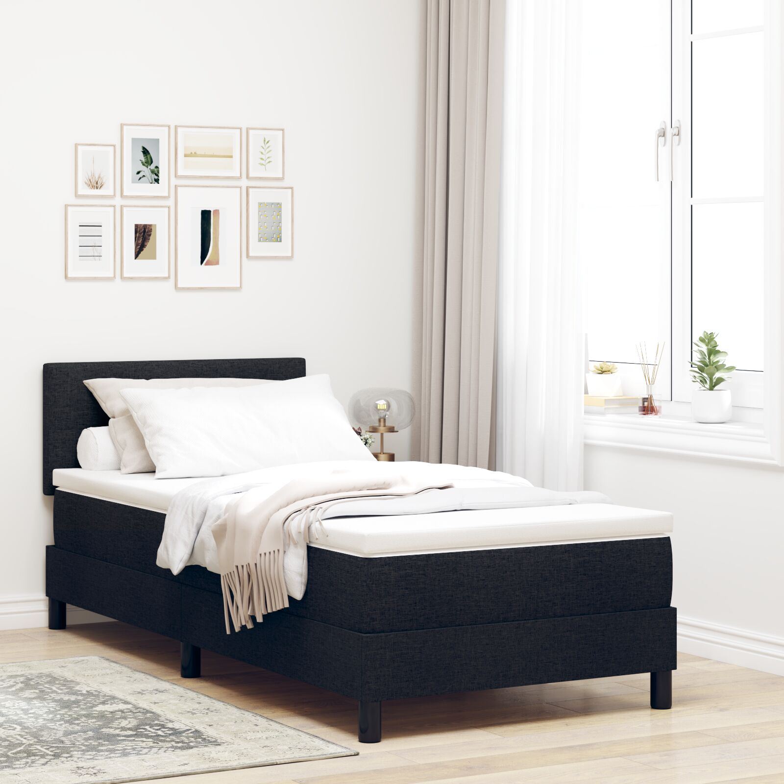 vidaXL Bettgestell mit Matratze Schwarz und Weiß Stoff 90 x 200 cm
