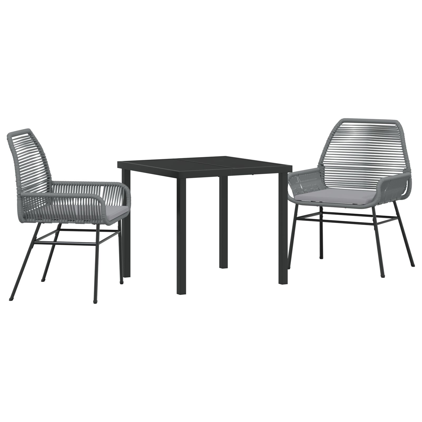 3-teiliges Garten-Ess-Set mit Kissen Grau Poly-Rattan
