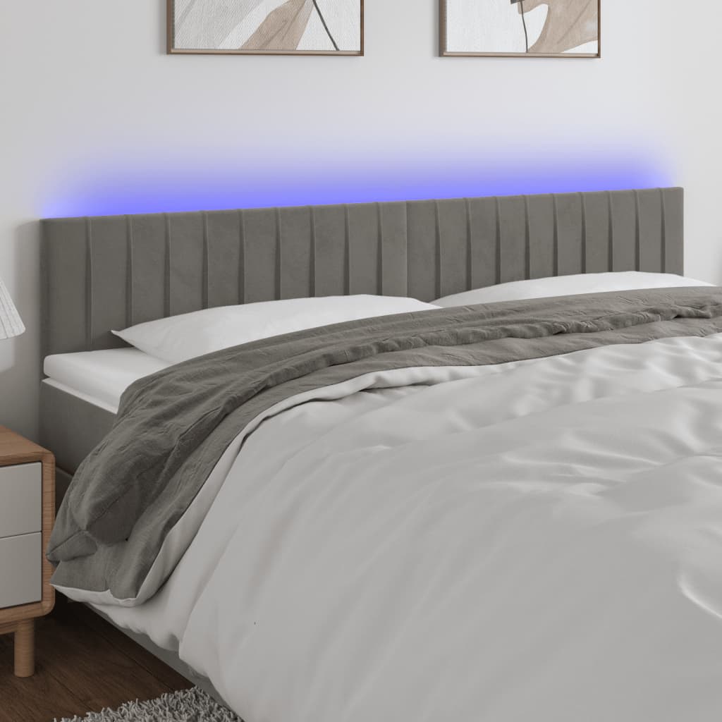 LED Kopfteil Hellgrau 160x5x78/88 cm Samt
