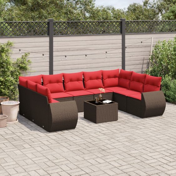 10-teiliges Gartensofa-Set mit Kissen, braun, Polyrattan 10-teiliges Gartensofa-Set mit Kissen, braun, Polyrattan