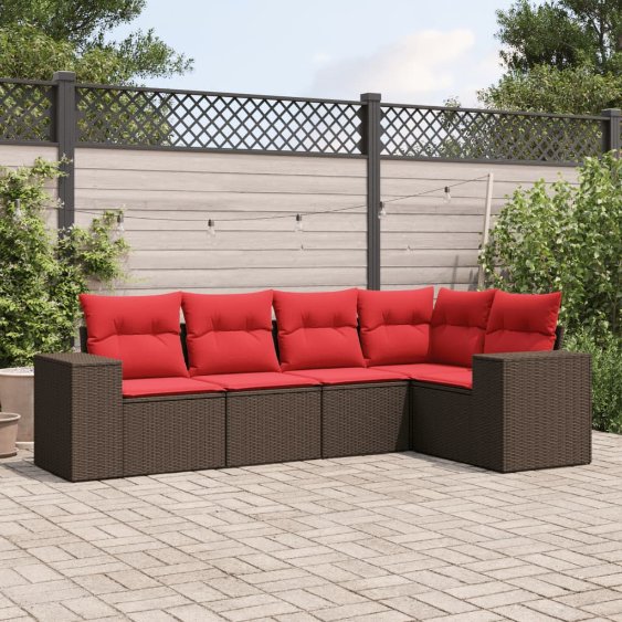 5-teiliges Gartensofa-Set mit Kissen, braun, Polyrattan 5-teiliges Gartensofa-Set mit Kissen, braun, Polyrattan