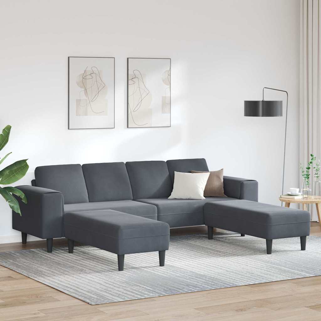 Sofa Set 3 pcs Dunkelgrau Samt Sofa Set 3 pcs Dunkelgrau Samt
