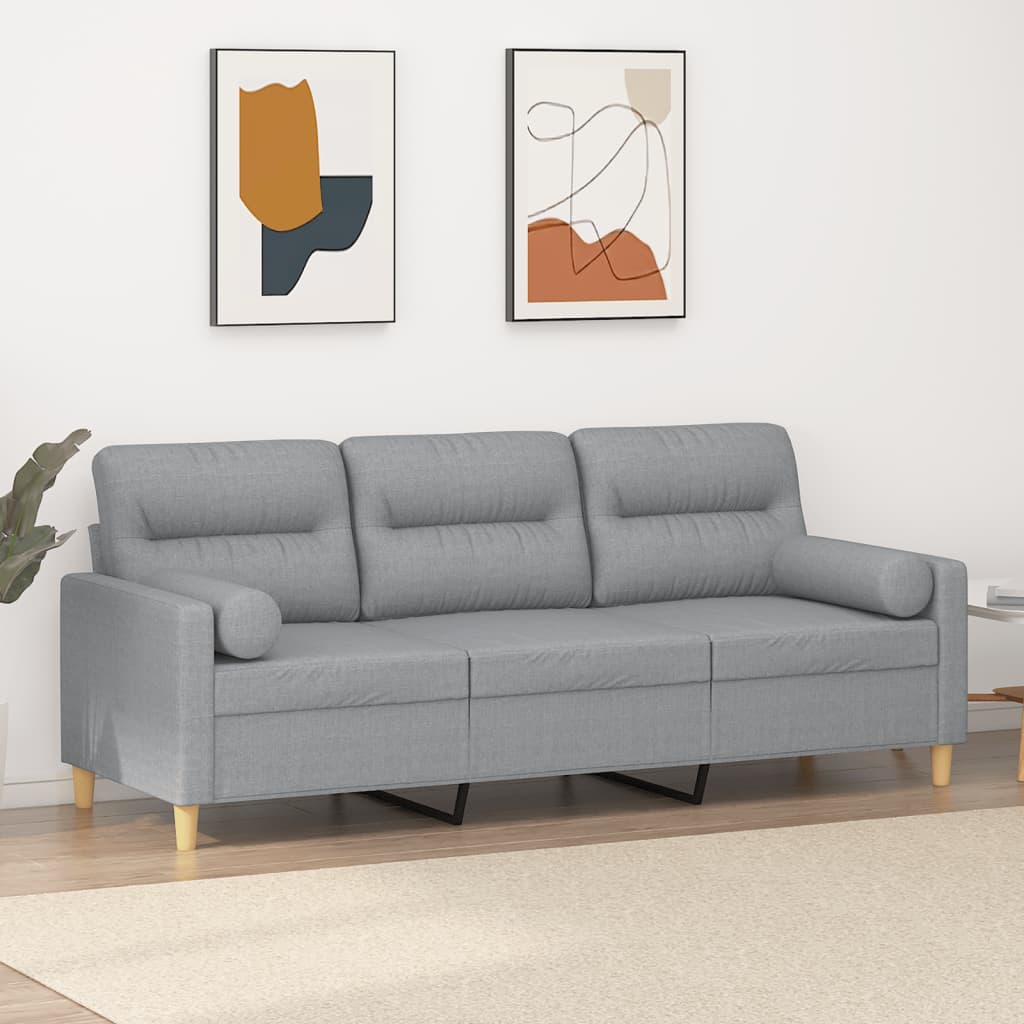 3-Sitzer-Sofa mit Zierkissen Hellgrau 180 cm Stoff 3-Sitzer-Sofa mit Zierkissen Hellgrau 180 cm Stoff