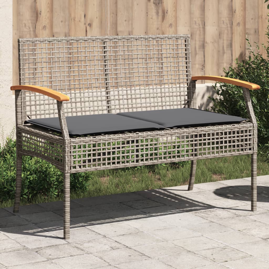 Gartenbank mit Kissen Grau Poly Rattan Akazienholz Gartenbank mit Kissen Grau Poly Rattan Akazienholz