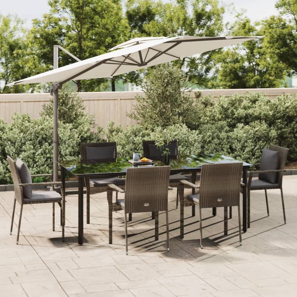 7-tlg. Garten-Essgruppe mit Kissen Schwarz und Grau Poly Rattan 7-tlg. Garten-Essgruppe mit Kissen Schwarz und Grau Poly Rattan