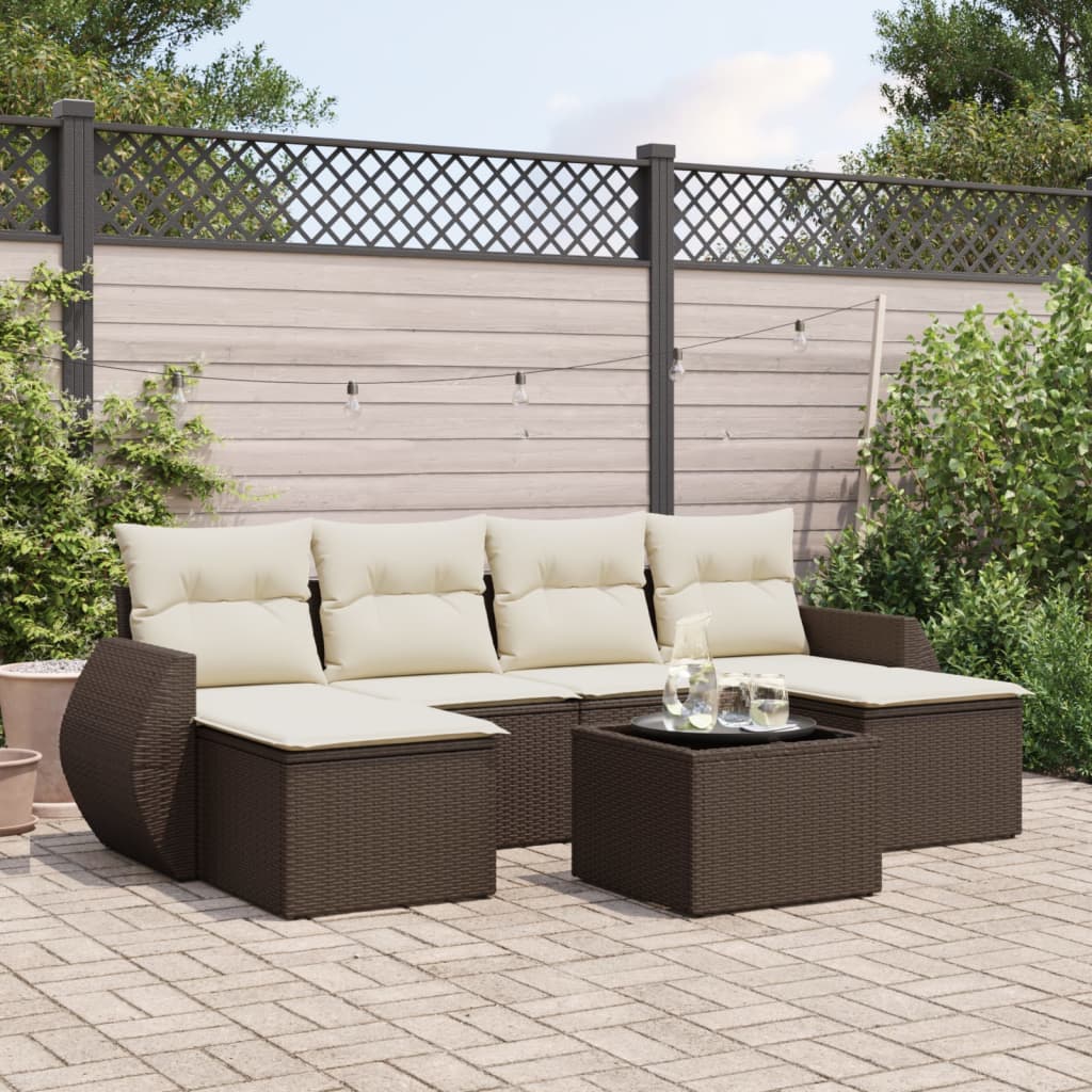 7-tlg. Garten-Sofagarnitur mit Kissen Braun Poly Rattan 7-tlg. Garten-Sofagarnitur mit Kissen Braun Poly Rattan