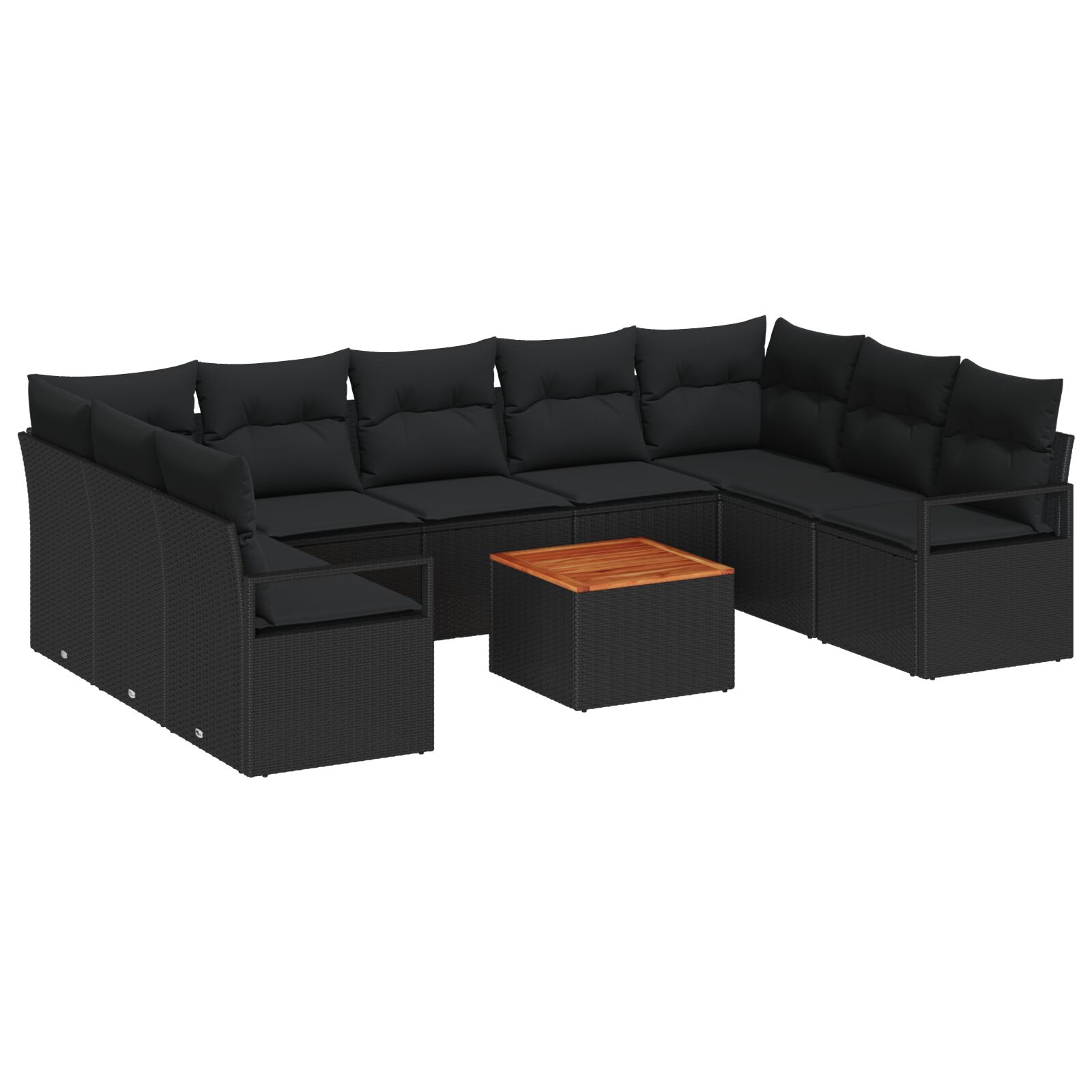 10-teiliges Garten Sofa Set mit Kissen Schwarz Poly Rattan Akazie, 2-Sitzer Garten Sofa mit Kissen Schwarz Poly Rattan 10-teiliges Garten Sofa Set mit Kissen Schwarz Poly Rattan Akazie, 2-Sitzer Garten Sofa mit Kissen Schwarz Poly Rattan