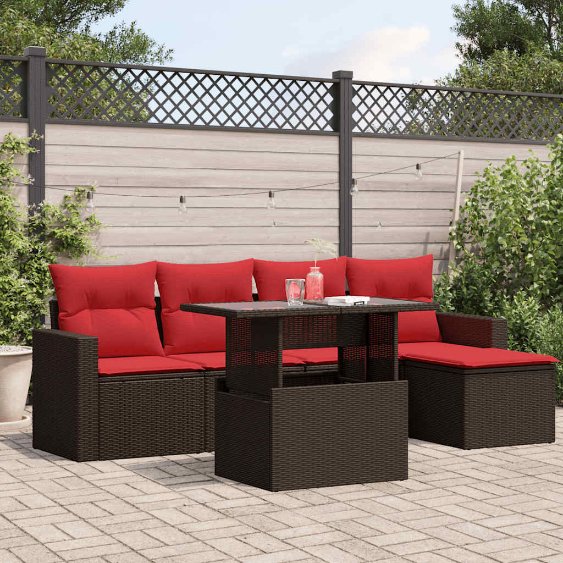 6-teiliges Gartensofa-Set mit Kissen, braun, Polyrattan 6-teiliges Gartensofa-Set mit Kissen, braun, Polyrattan