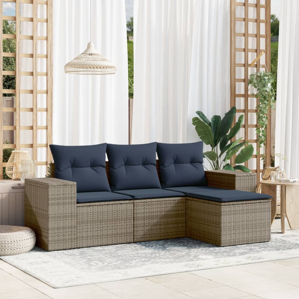 4-teiliges Gartensofa-Set mit Kissen, grau, Polyrattan 4-teiliges Gartensofa-Set mit Kissen, grau, Polyrattan