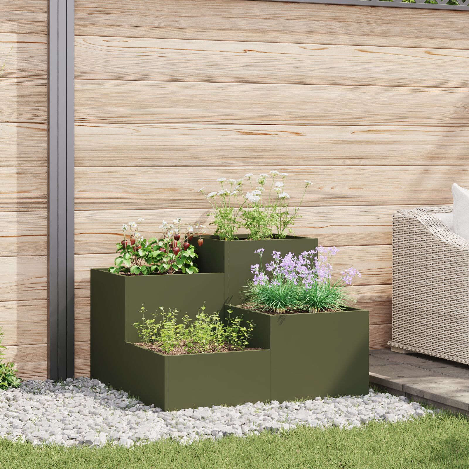 vidaXL Gartenpflanzer 80x80x60 cm Olivgrün Stahl