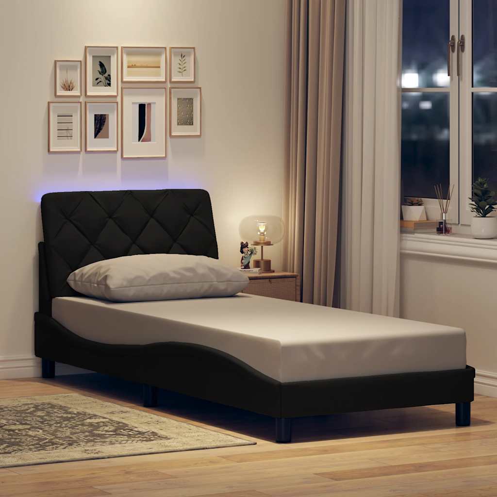 Bettgestell mit LED ohne Matratze Schwarz 80x200 cm Stoff