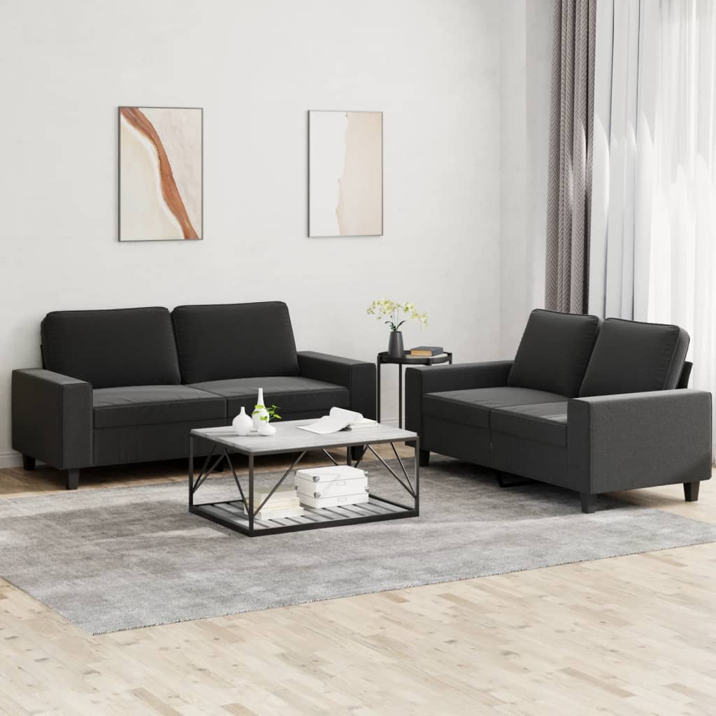 2-tlg. Sofagarnitur Schwarz Stoff 2-tlg. Sofagarnitur Schwarz Stoff