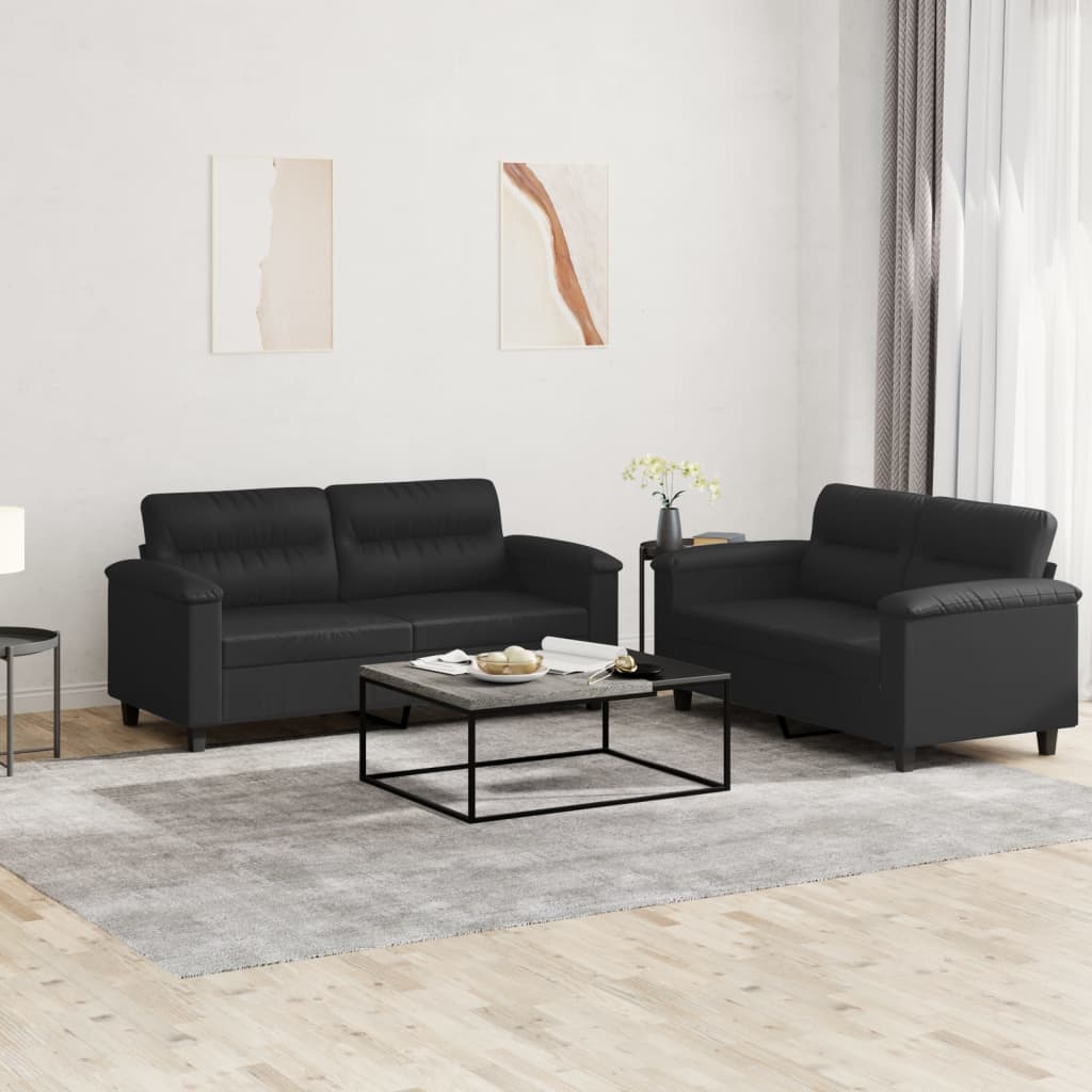 2-tlg. Sofagarnitur mit Kissen Schwarz Kunstleder 2-tlg. Sofagarnitur mit Kissen Schwarz Kunstleder