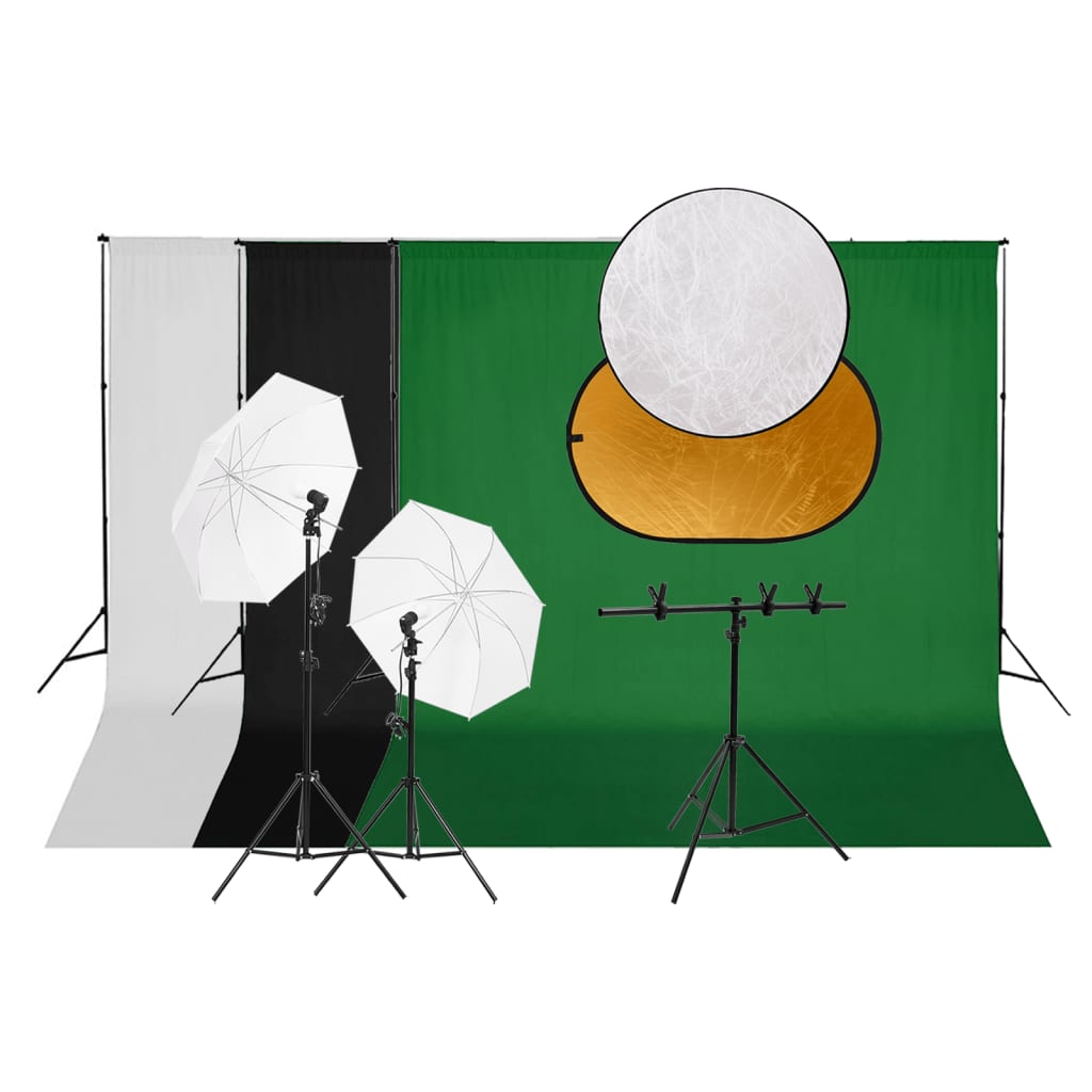 Fotostudio-Set mit Leuchten, Hintergrund und Reflektor Fotostudio-Set mit Leuchten, Hintergrund und Reflektor